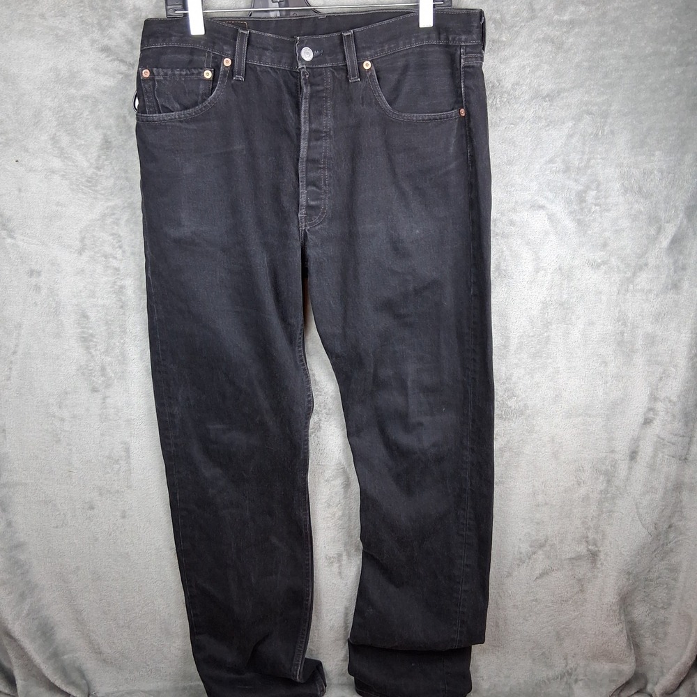 Vintage 1995 Levis 501 Jeans Mens 34x36 Black Faded Made in USA Button Fly